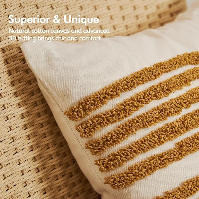 lifein 18x18 Pillow Covers-Throw Pillow Cover Tufted Boho Jacquard Pillow Covers Farmhouse Decorative Pillow Cover Pillow Cases for Gift Couch Sofa Bed Chair Living Room Home Decor