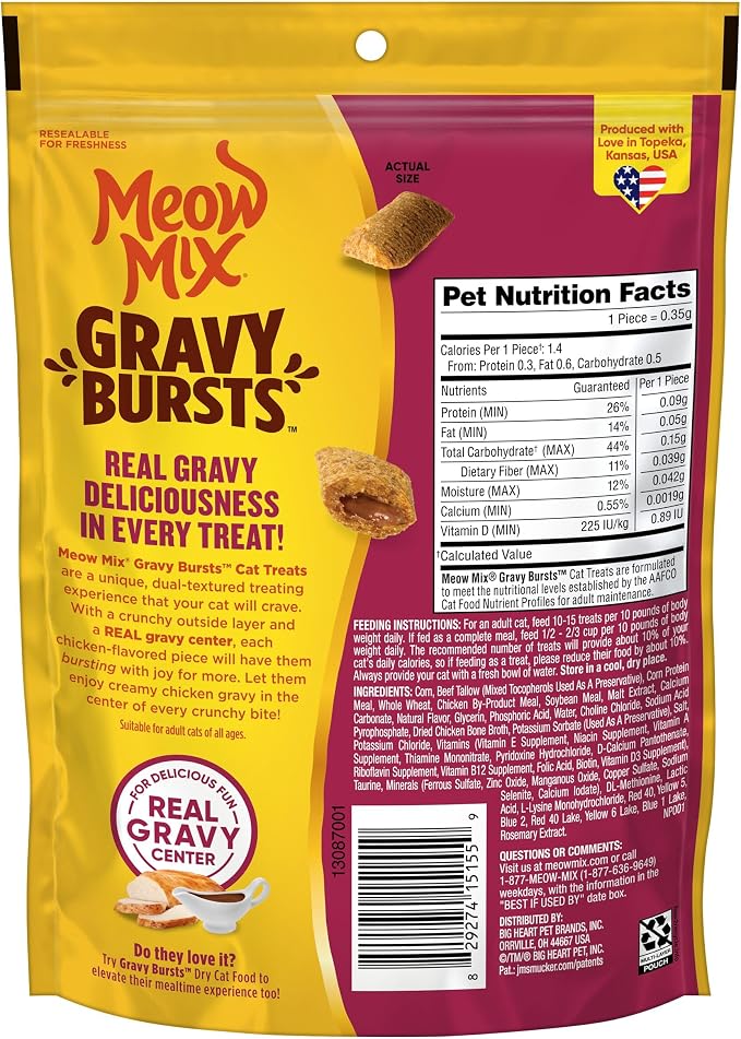 Meow Mix Gravy Bursts Chicken Flavored Cat Treats, 6.3 Oz. Bag (Pack of 5)