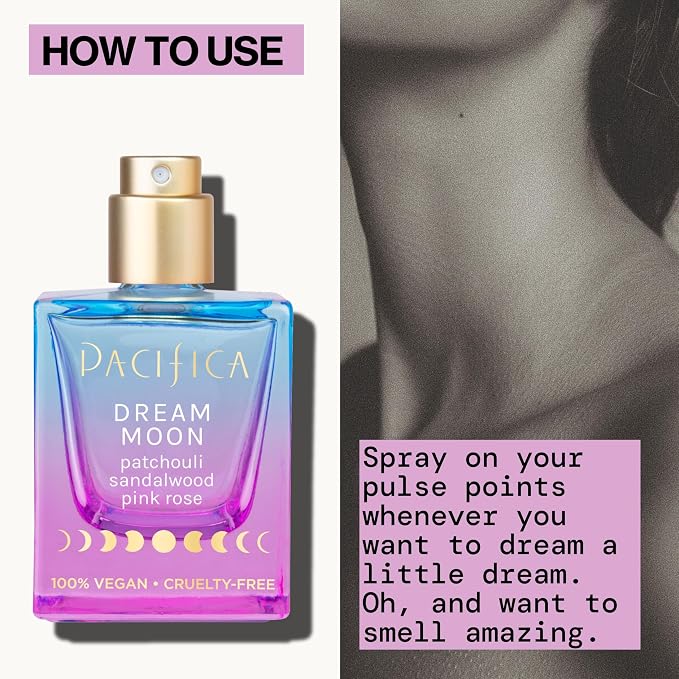 Pacifica Dream Moon Womens Spray Perfume 1 fl oz – Long-Lasting Floral Woody Fragrance for Her - Rose, Patchouli, Sandalwood – 100% Vegan, Cruelty-Free, Phthalate-Free Fragrance