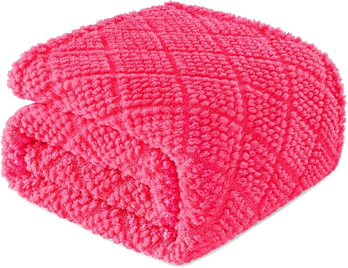 Whale Flotilla Soft Fleece Throw Blanket for Couch, Hot Pink | Jacquard Waffle Blankets for Home Decor, Lightweight and Cozy, All Season Suitable, 50x60 Inch