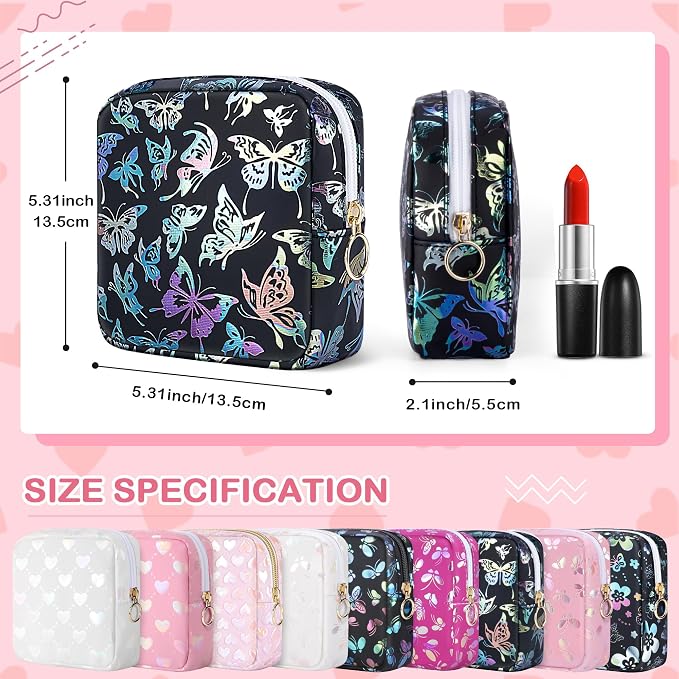 Likesing Period Bag Pouch, Leather Sanitary Napkin Storage Bag for Girls Womens, Portable Sanitary Napkin Period Pad Pouch Bag for Purse (Black-Dancing Butterfly)