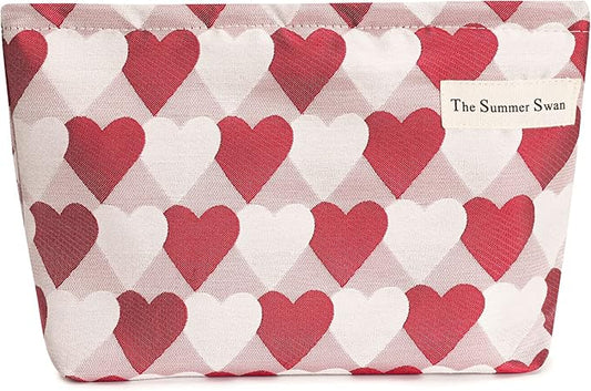 Summer Swan Large Floral Mid-day Clutch Period Kit Hygiene Skincare Cute Makeup Bag (Valentine Hearts Red)