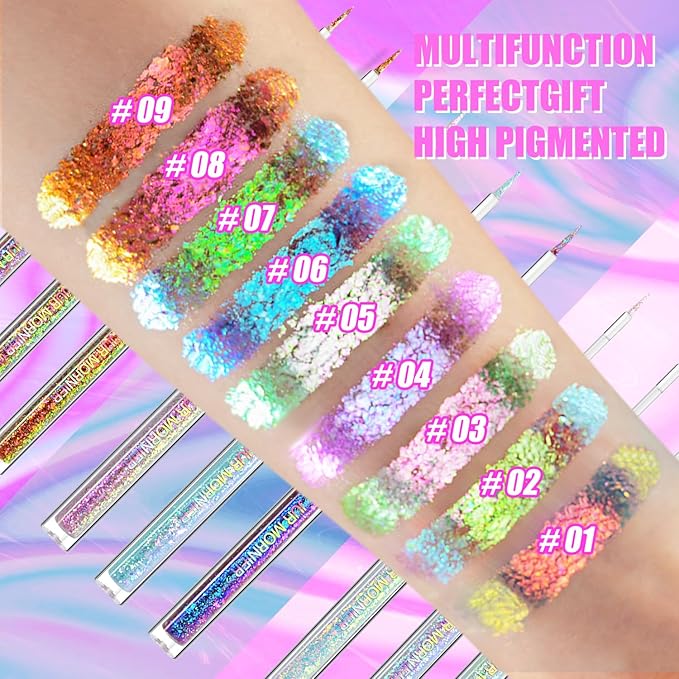Multichrome Liquid Eyeshadow Set,3 Colors Multi-Dimensional Eye Liner Makeup,High Pigment Waterproof Metallic Eye Shadow,Ultre Fine Tip Glitter Eyeshadow (A01+A02+A03)