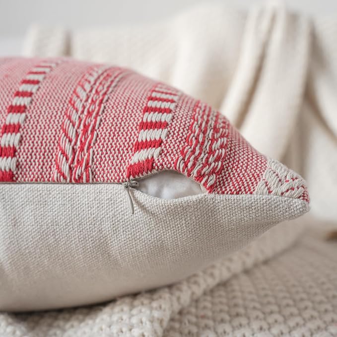Cethom Christmas Pillow Covers 12x20 Inch Set of 2, Farmhouse Boho Christmas Decorative Couch Pillow Cases, Red Accent Pillows of Bed, Sofa Bedroom Living Room Home Decor Cushion Cover