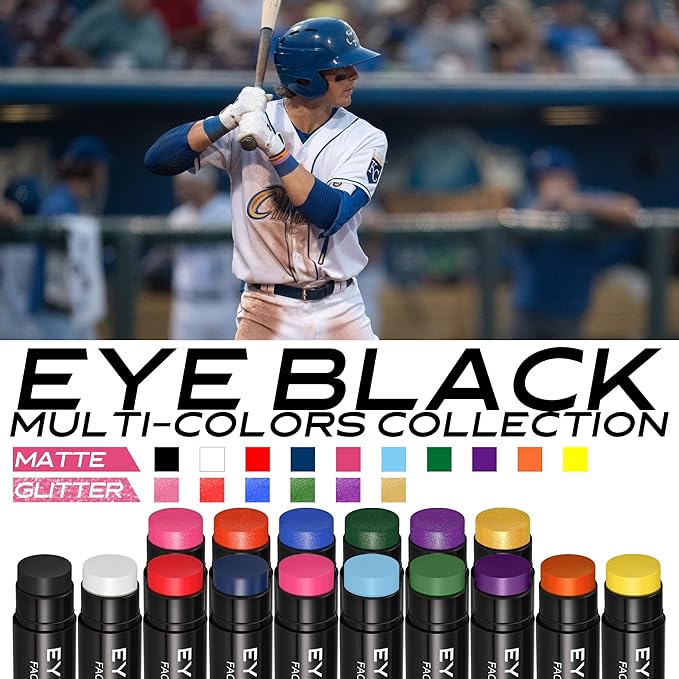 CCbeauty Green Glitter Eye Black Stick For Baseball Football Softball Lacrosse Sport Accessories, Anti-Glare Eyeblack, Waterproof Face Paint, Last All Game, Smooth Application, High Pigmented Color