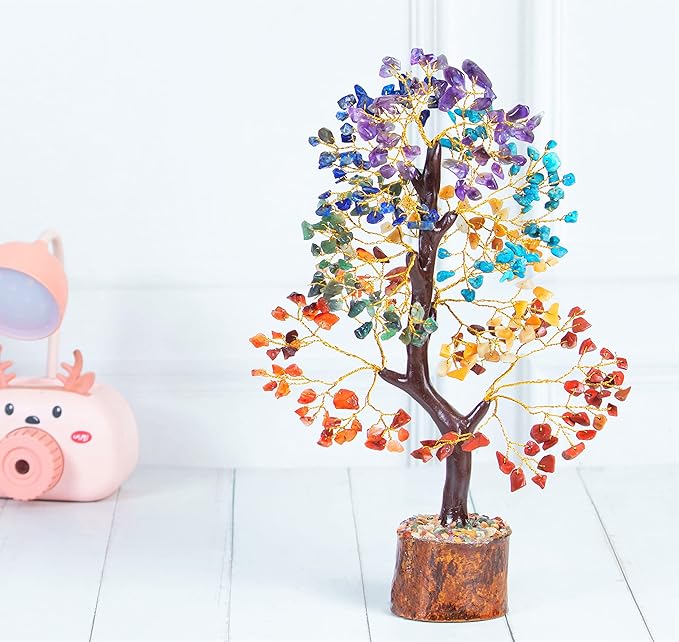Crocon Seven Chakra Crystal Tree of Life for Positive Energy Feng Shui Money Tree Bonsai Gem Stone Home Decor Thoughtful Birthday Gifts for Women Mother Sister Housewarming Gift New Home Present