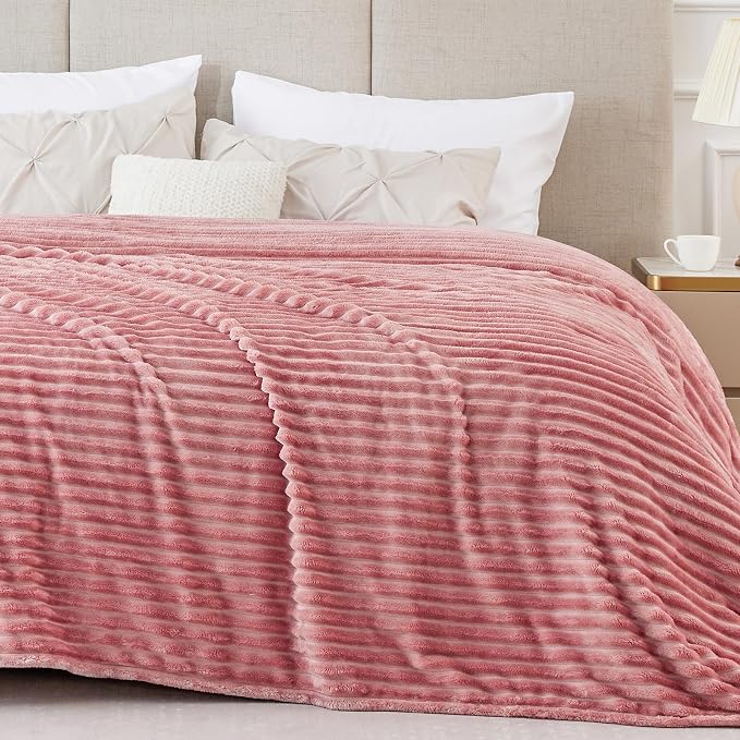 BEDELITE 3D Ribbed Jacquard Pink King Size Blankets for Bed, 108x90 Inch | Soft Warm Decorative Fluffy Blanket, Cozy Fuzzy Lightweight Plush Fleece Throw Blankets for Bed, Room Decor, Gift for Women