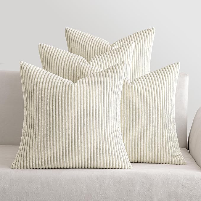 MIULEE Soft Corduroy Decorative Throw Pillow Covers Cream White 18x18 | Set of 4, Mordern Nordic Home Decor, All Same Color Set, Boho Farmhouse Cushion Covers for Couch Bed Sofa Living Room