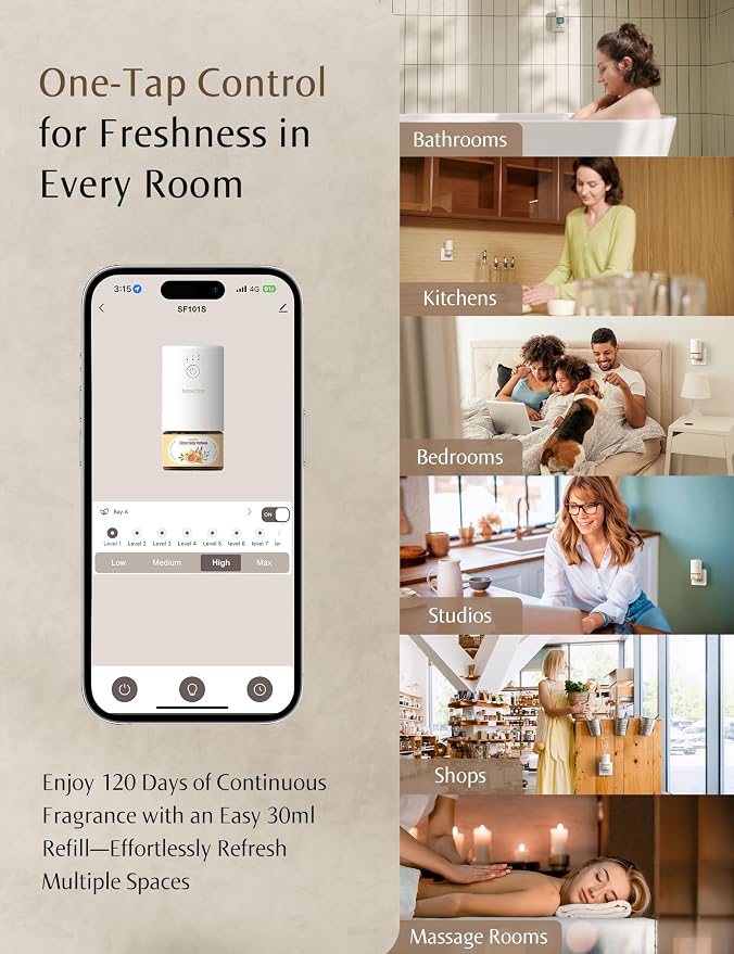 Essential Oil Refill 1.02oz/30ml - Free SF101 Waterless Aromatherapy Diffuser, Covers 1000 Sq Ft, 120-Day Natural Scent,Citrus Bloom Noir