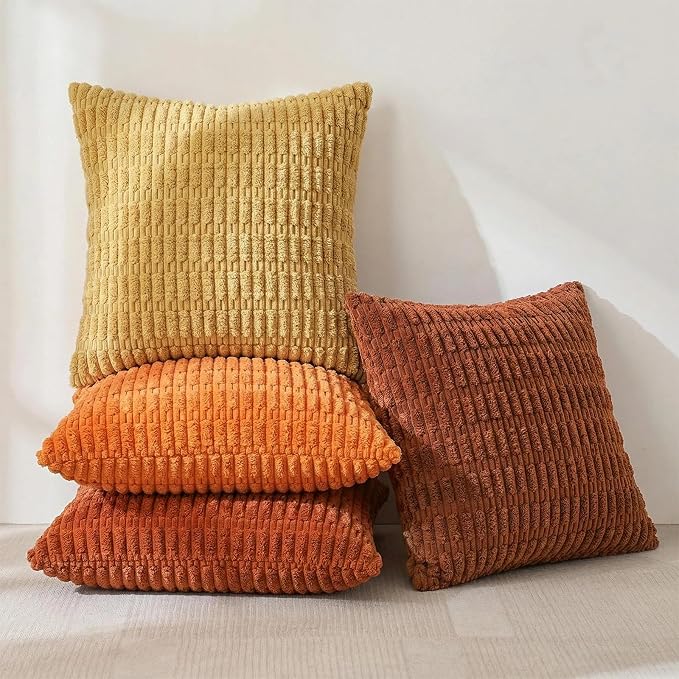 Fancy Homi 4 Packs Decorative Throw Pillow Covers for Living Room Couch Bed, Modern Farmhouse Boho Home Décor Accent Cushion Case, 22" x 22", Burnt Orange Series