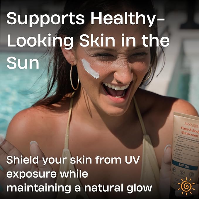 Sky and Sol Mineral Sunscreen SPF 50 | With Grass-Fed Tallow & Zinc Oxide | Non-Greasy Formula for Face & Body | Made Without Reef-Harming UV Filters | 3 oz (85 g)