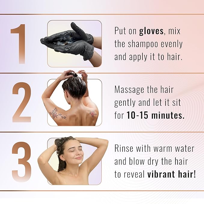 Herbishh Hair Color Shampoo for Gray Hair – Natural Ammonia-Free Hair Dye with Argan Hair Mask – Long Lasting Black Coverage – Easy to Use Travel Pack – 20 Color Shampoo Pouches + 10 Hair Masks