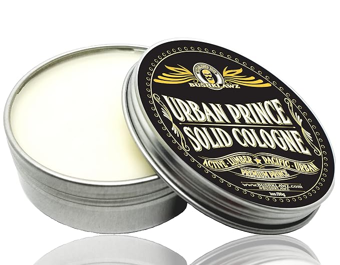 BushKlawz Urban Prince Solid Cologne 1 oz Full Size Alcohol Free Natural Concentrated Travel Friendly Tins Men's Fragrance Manly Scents to Satisfy all Types of Viking Cannon Black Prime