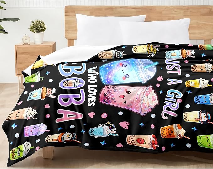 Bubble Tea Blanket Gifts for Boba Lovers Soft Flannel Boba Throw Blanket Bedding Decor for Girls Women Adults 50"x40"