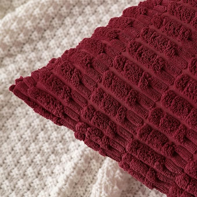 MIULEE Euro Sham Corduroy Decorative Throw Pillow Covers 24x24 Burgundy | Pack of 2 Soft Boho Striped Pillow Covers Modern Farmhouse Home Decor For Sofa Living Room Couch Bed
