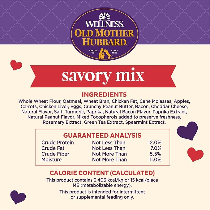 Old Mother Hubbard Wellness Classic Savory Mix Dog Biscuits, Natural Training Treats, 3 Flavors, Mini Size, 20 oz Bag (Pack of 2)
