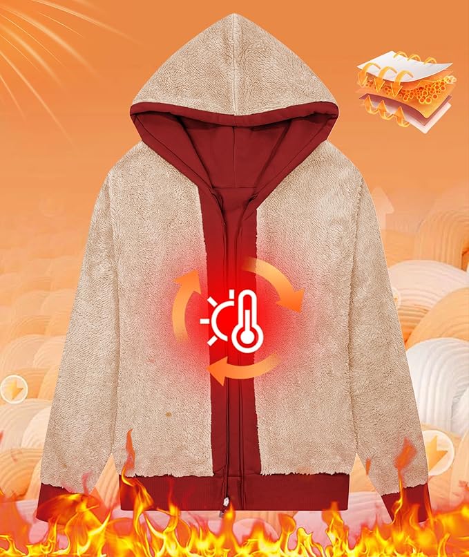 Little Beauty Womens Zip Up Hoodies Winter Thick Fleece Lined Hooded Jacket Casual Cozy Warm Sweatshirt Coat