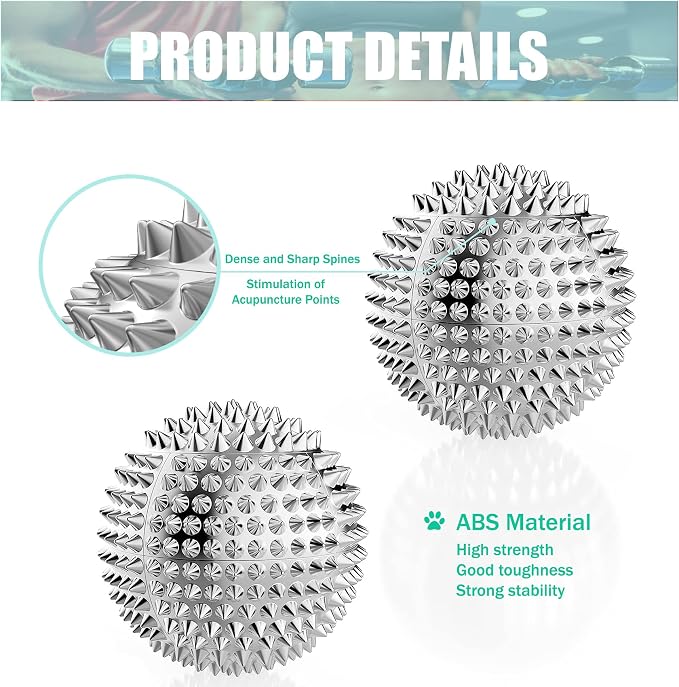 Spiky Massage Ball, Magnetic Balls, Hand Massage Ball Silver Ball 1 Pair, Hand Acupuncture Ball Massage for Adult and Kid, Hand Exercise Squeeze Balls for Pain Pressure and Stress Relief