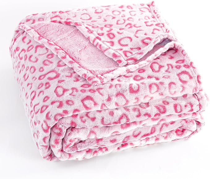PLEASANT BOULEVARD | Leopard Throw Blanket Fleece, Premium Lightweight Cozy Warm Plush Microfiber Bedspread for Couch Sofa and Bed (Hot Pink, Twin (60 x 80 inches))