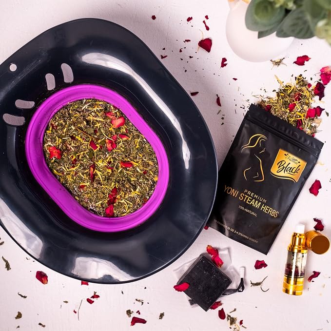 Fivona Yoni Care Kit 5 in 1 Feminine Steaming Set Includes Natural Oil Blend, Sitz Bath Seat, V Steaming Herbs, Herbal Soap and Storage Bag - Effective Detox pH Balance Cleansing and Moisturizing