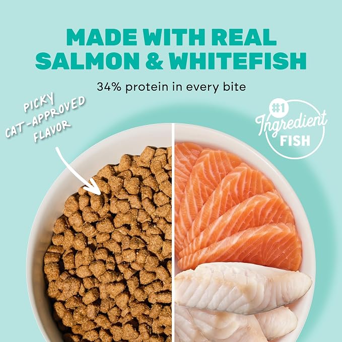 I AND LOVE AND YOU Naked Essentials Dry Cat Food - Salmon + Whitefish for Hairball Care - Grain Free, Real Meat, No Fillers, 3.4lb Bag