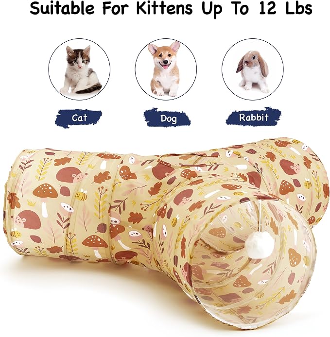 Tempcore Cat Tunnel, 3-Way Collapsible Toy for Indoor Cats, Hedgehog