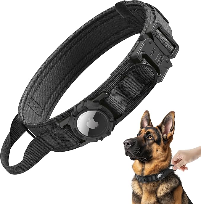 Tactical AirTag Dog Collar - Heavy Duty, Adjustable GPS Collar