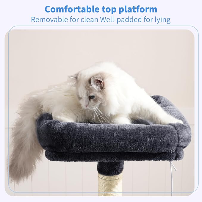 Heybly Cat Tree with Toy, 43.3 inch Cat Tower for Indoor Cats HCT004SG | Cat Condo with Durable Sisal Scratching Posts, Cat House with Padded Plush Perch, Cozy Hammock, Smoky Gray