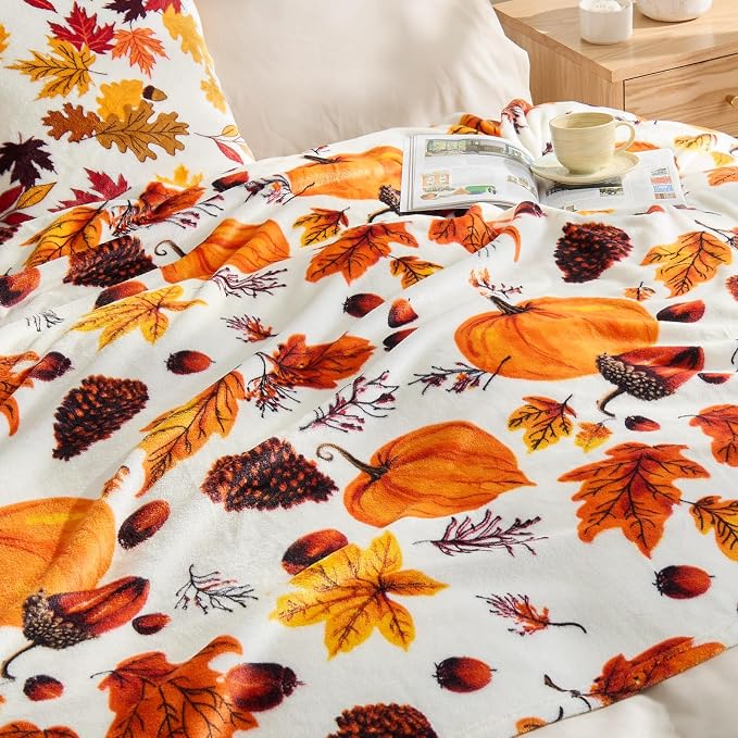BEDELITE Fleece Blanket Soft Plush Fall Twin Size Autumn Pumpkin 60"x80" | Ultra Soft Fleece, Plush Microfiber, Lightweight Warmth, Thanksgiving Gift, Fall Home Decor, Machine Washable, Couch Sofa Bed