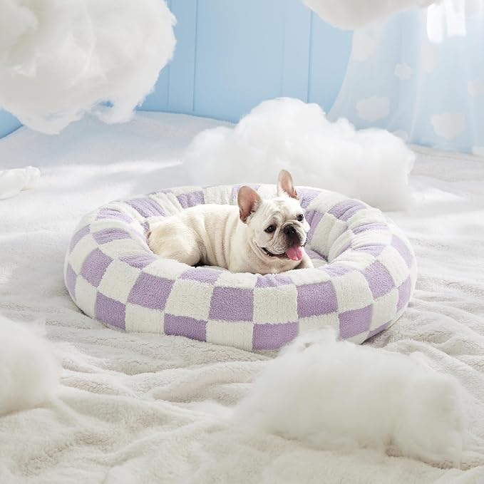 Lesure Shown on TV Jacquard Donut Dog Bed Medium Sized Dog,Purple 30x30x8in | Orthopedic Calming Pet Bed Sofa, Original Design Pattern,Washable Cover,Cute Home Decor as Gift for Pet,Anti Slip Bottom