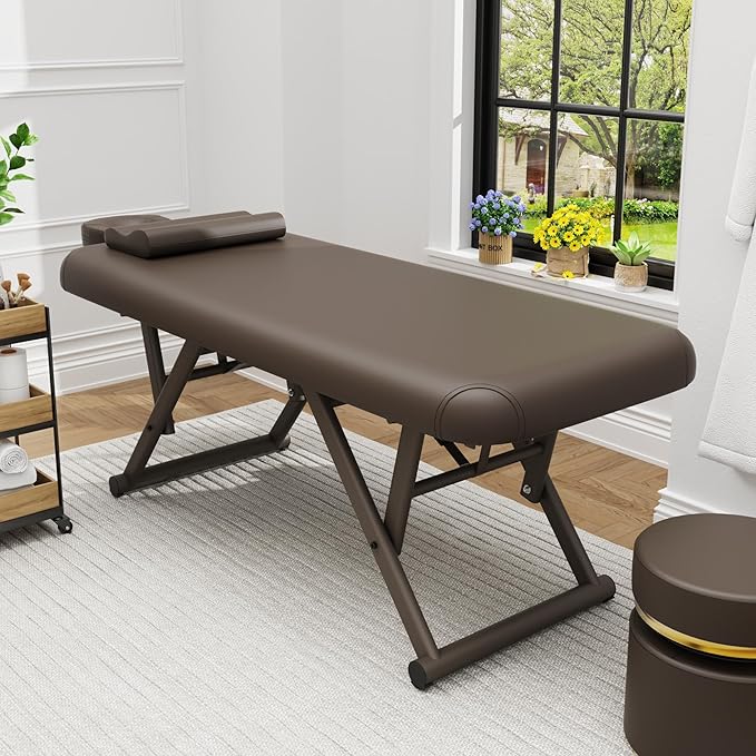 Heavy Duty Stationary Massage Table - Adjustable Massage Table With Adjustable Height & Fixed Backrest, Treatment Tables With PU Leather, C-Shaped Pillow and Sturdy Metal Frame Support Up to 1000LBS