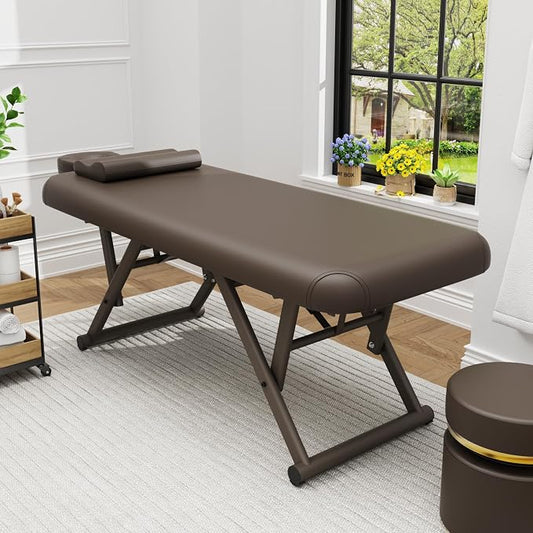 Heavy Duty Stationary Massage Table - Adjustable Massage Table With Adjustable Height & Fixed Backrest, Treatment Tables With PU Leather, C-Shaped Pillow and Sturdy Metal Frame Support Up to 1000LBS