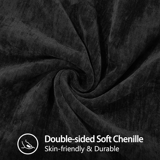 decorUhome Soft Chenille Throw Pillow Covers 12x20 Set of 2 Black | Fall Textured Decorative Throw Pillow Cases Stitched Edge Modern Farmhouse Luxury Boho Velvet for Couch Sofa Bed Home Decor