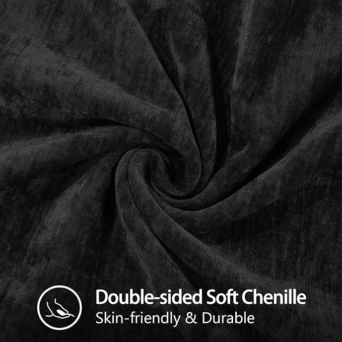 decorUhome Soft Chenille Throw Pillow Covers 22x22 Set of 2 Black | Fall Textured Decorative Throw Pillow Cases Stitched Edge Modern Farmhouse Luxury Boho Velvet for Couch Sofa Bed Home Decor
