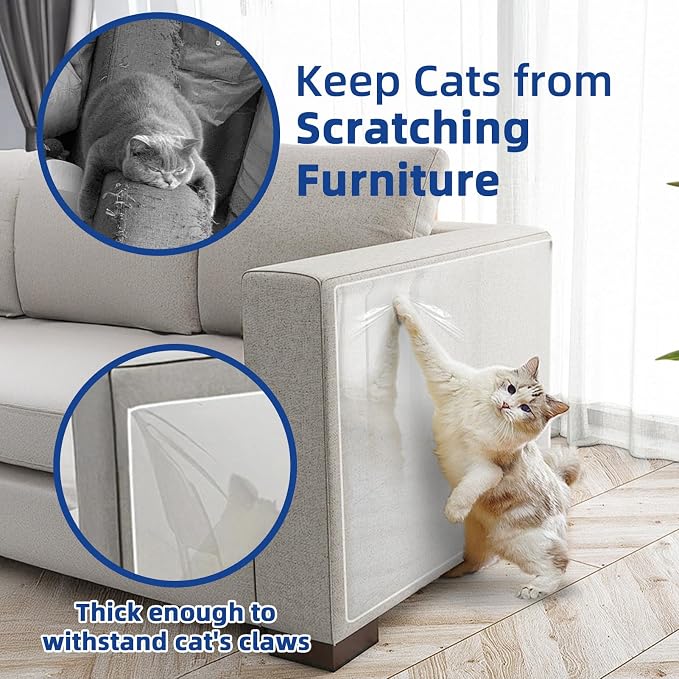 TOOSOFt Anti Cat Scratch Furniture Protector Clear Thicken Vinyl 160"x12.4" | Couch Protector from Cat Claws Thicken - Single Sided Sticky Flexible Dog Tape for Furniture, for Couch Corner Door Walls Bed