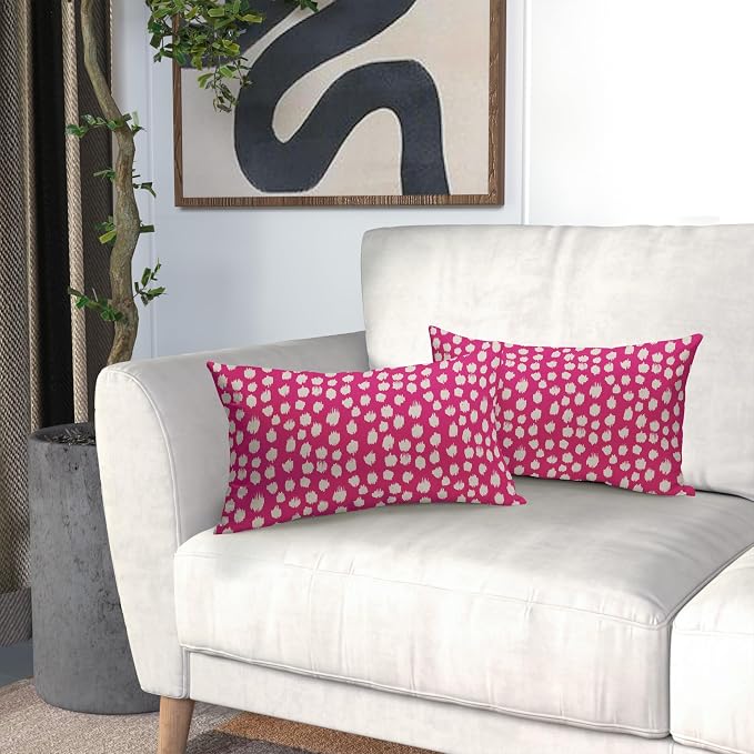 Sweetshow Hot Pink Cream Dots Lumbar Pillow Covers 12x20 Set of 2 Boho Design Polka Dot Print Throw Pillows Modern Outdoor Decorative Pillowcase Rectangle Linen Cushion Cases Decor for Sofa Couch Bed