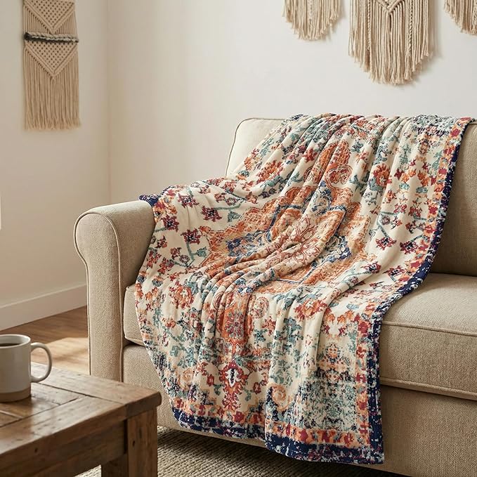 Horaldaily Boho Bohemia Vintage Rustic Flannel Throw Blanket 50x60 | All Season Using Ultra Soft Fuzzy Plush Cozy Non-shedding Blanket for Couch Sofa Bed Camping, Ideal Gift for Kids Adults