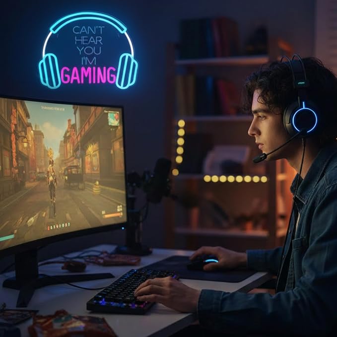 Kavaas Gamer Neon Sign, Neon Headphone Signs for Gaming Room Decor - Can't Hear You I'm Gaming Headset LED Light Sign for Teen Boys Room Decor - Best Gamer Gifts for Teenage Boys, Kids