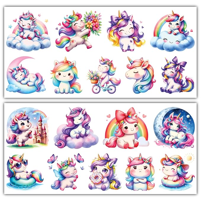 Temporary Tattoos - 8 Big Sheets Tattoos (Magical Unicorns)