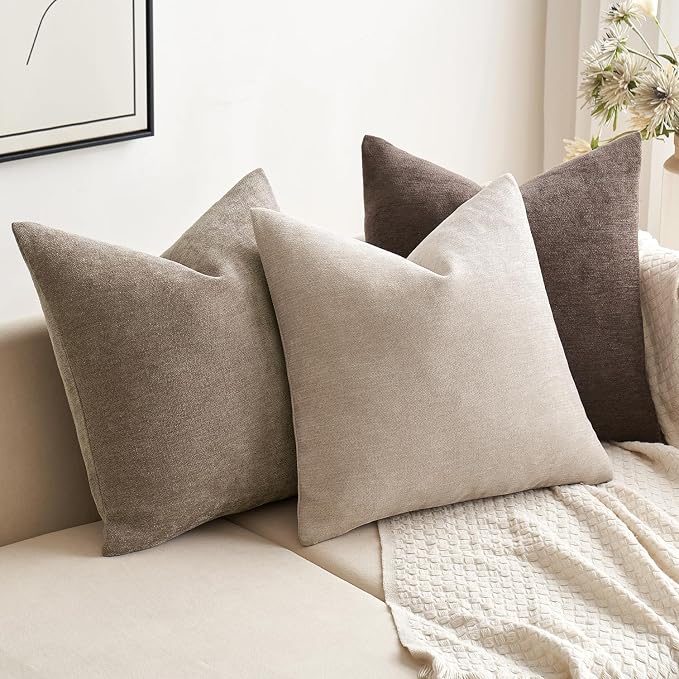 MIULEE Pack of 2 Dark Brown Decorative Pillow Covers 20x20 Inch | Soft Chenille Couch Throw Pillows Farmhouse Cushion Covers for Home Decor Sofa Bedroom Living Room