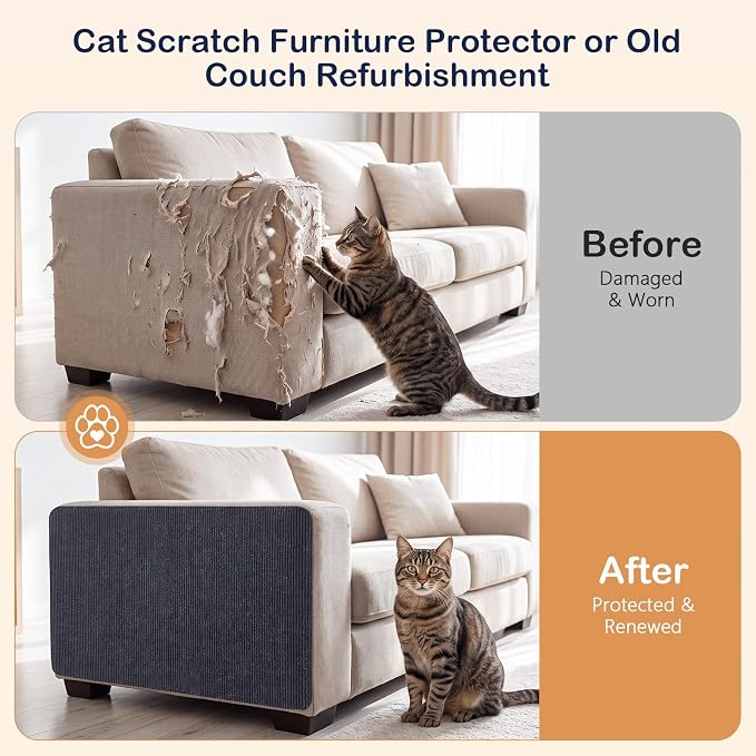 Cat Scratch Furniture Couch Corner Protector from Cat Claws, 78.7x15.8 Inch | Cat Wall Scratcher Mat with Catnip, Adhesive Cat Scratching Pads Renew Cat Stuff Sofa Tree Scratching Post Board Bed Tower