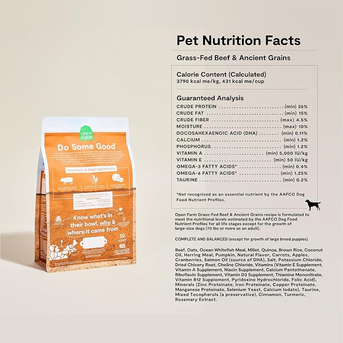 Open Farm Ancient Grains Dry Dog Food, Farmer's Table Pork Kibble, 22lb Bag | All Life Stages, All Breed Sizes, Protein-Rich & Nutrient Dense, 100% Traceable Ingredients, Non-GMO Fruits & Veggies.