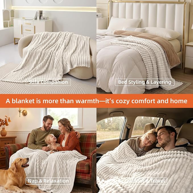 White Fleece King Throw Blanket for Couch & Bed, Cozy Warm for Women Girls | Soft flannel, no-pill & no-shed. Lightweight for sofa, chair, car and home decor. For Mother's Day, Graduation, Christmas.