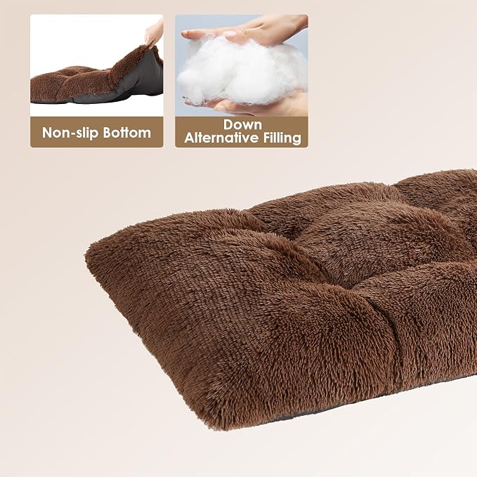 EHEYCIGA Fluffy Dog Crate Bed for Medium Dogs, Plush Crate Pad, Coffee | Calming Anti Anxiety Medium Dog Bed, Washable Soft Warm Faux Fur Crate Mat with Non-Slip Bottom