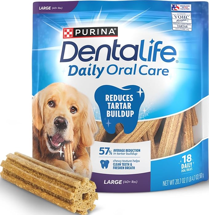 Dentalife Purina Daily Dental Chews for Large Dogs, 18 ct Pouch | Chewy, ridged texture in a tasty chicken flavor, helps reduce tartar buildup and help freshen breath
