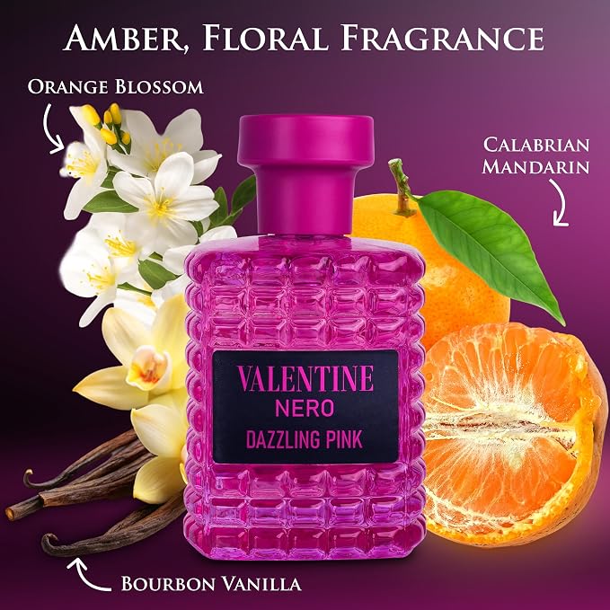 URBAN COLLECTION Valentine Nero Dazzling Pink for Women – Vegan, Cruelty-Free & Paraben-Free Eau De Parfum – Amber Floral Scent – Madagascar Vanilla Base – Elegant 100ml Bottle