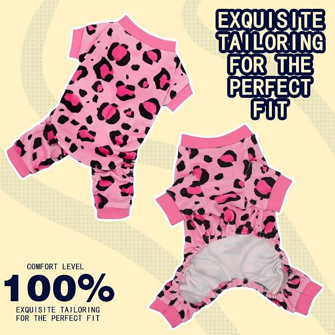 Dog Pajamas Onesie: Comfortable Four-Legged Apparel for Small, Medium, & Large Dogs, Polyester Material for Comfort, Wrinkle Resistance, Moisture Wicking, and Stretchiness Pink Leopard 4XL