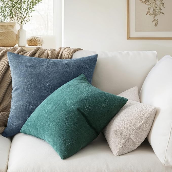 MIULEE Textured Chenille Throw Pillow Covers 20x20 Inch Smoke Blue | Pack of 2 Decorative Soft Throw Pillows, Solid Textured Cushion Covers, Modern Home Decor for Couch Sofa Bedroom Living Room