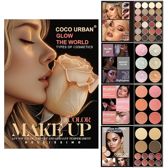 All In One Makeup Gift Kit - Ultimate Color Combination for Women Full Kit 48 Eyeshadow, 12 Lip Gloss, 6 Blusher, 6 Concealer, 6 Highlighter, 78 Colors Makeup Palette Cosmetics Kit (A)