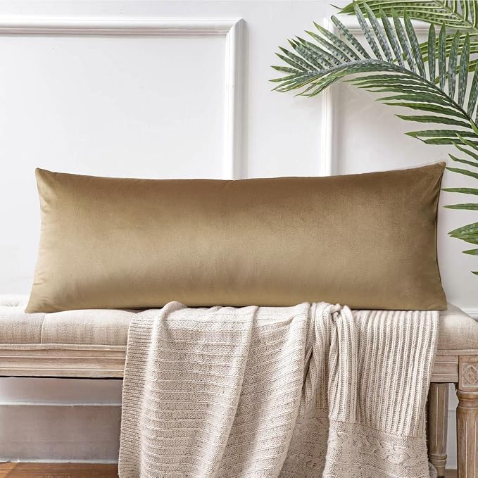 Artscope Luxury Velvet Lumbar Pillow Cover Super Soft Decorative Rectangle Pillowcases Soft Solid Cushion Cases for Couch Sofa Bedroom Car Decor 14x36 Inch Golden Brown